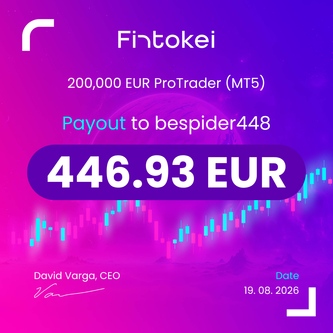 Fintokei payout certificate #12 — €446.93 received August 2026