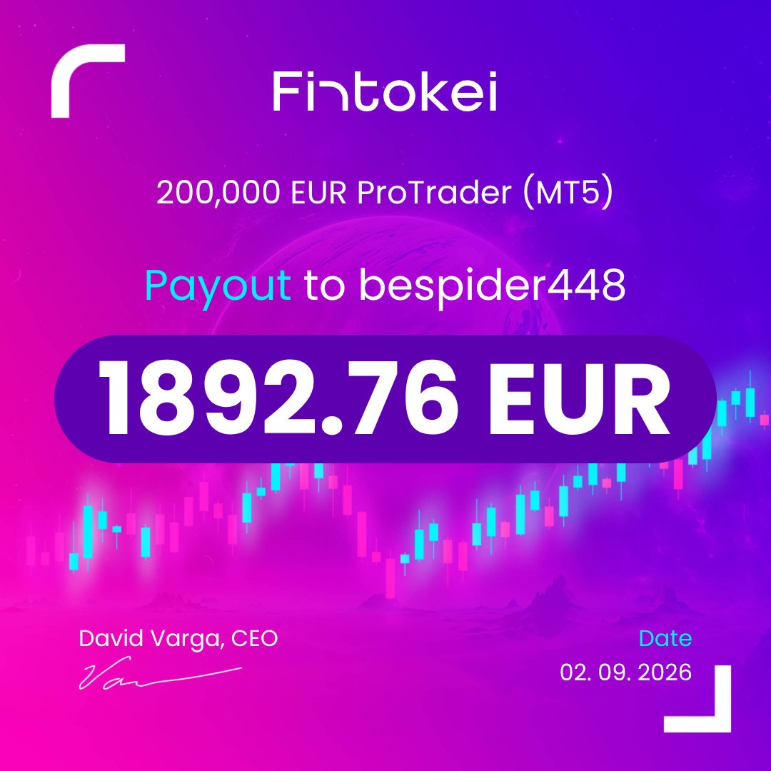 Fintokei payout certificate #13 — €1,892.76 received September 2026